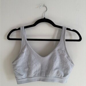 Athleta Light Gray Lace-Pattern Seamless Sports Bra